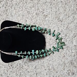 Genuine Turquoise Antique Santo Domingo Necklace with White Shell Heishi